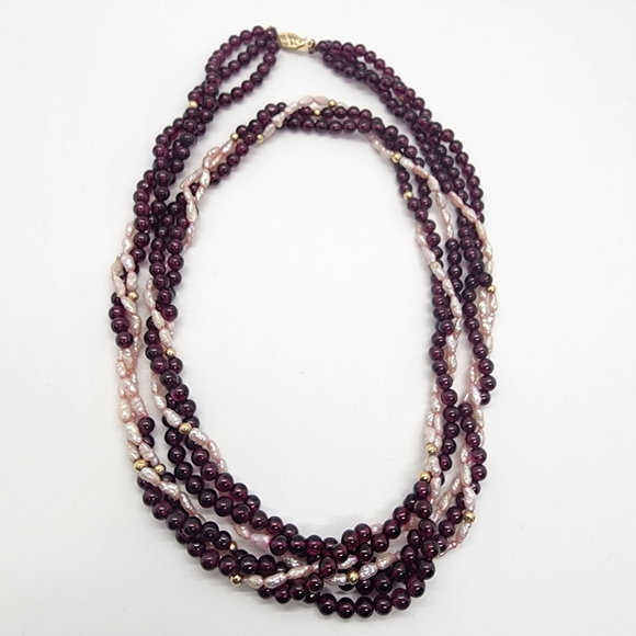 Twisted Rope Pearl 14kGold & Agate Necklace - Picture 3 of 16